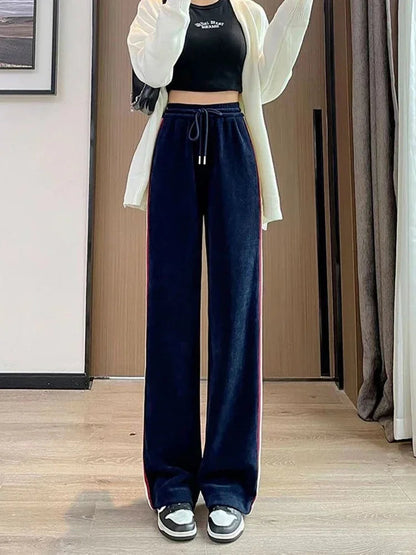 High Waist Wide Leg Thicken Warm Velvet Corduroy Sweatpants