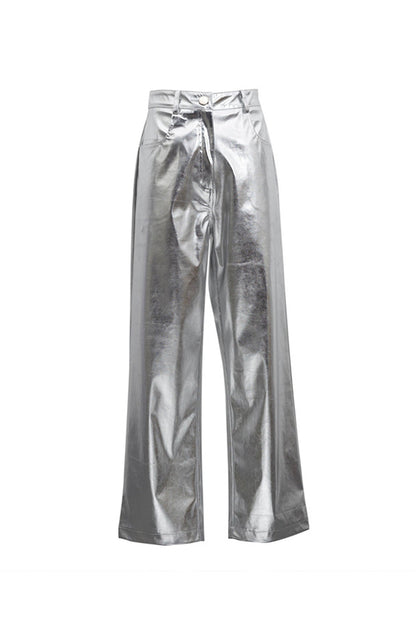 High Waist Reflective Pu Leather Pants