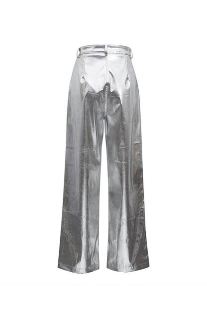 High Waist Reflective Pu Leather Pants