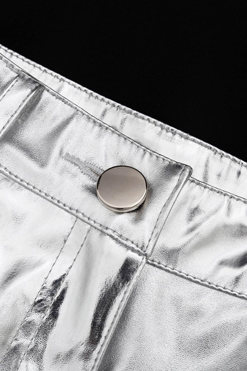 High Waist Reflective Pu Leather Pants