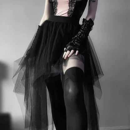Net Yarn High-waisted Irregular for Gothic Style Summer Skirt