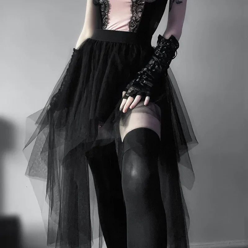 Net Yarn High-waisted Irregular for Gothic Style Summer Skirt