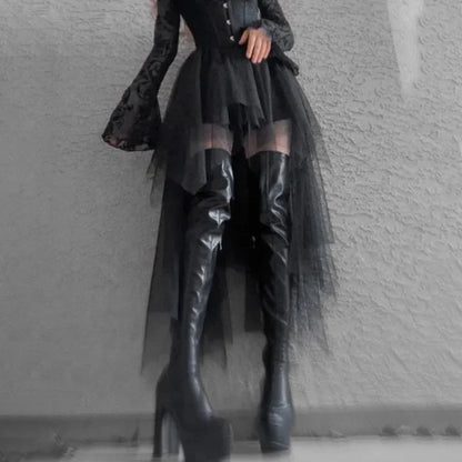 High Waisted Irregular Net Yarn Summer Gothic Clothes Skirt