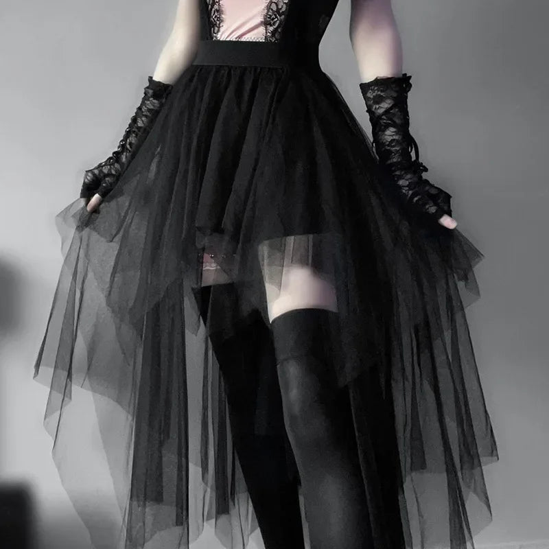 High Waisted Irregular Net Yarn Summer Gothic Clothes Skirt