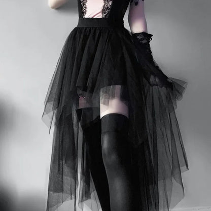 Net Yarn High-waisted Irregular for Gothic Style Summer Skirt