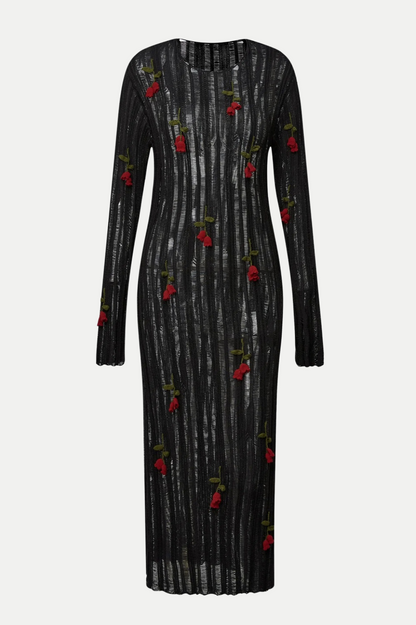 Hilaria Rose Handcrafted Knit Midi Dress - Black