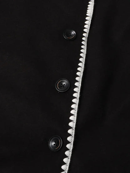 Hit Irregular Black Stand Long Spliced Single Trench Coat