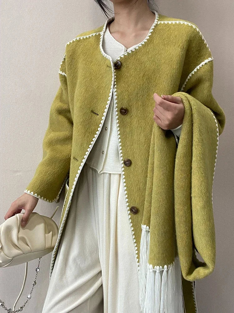 Hit Patchwork Loose Long Spliced Single Coat