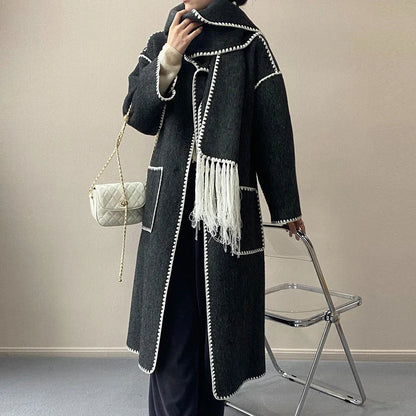 Hit Patchwork Loose Long Spliced Single Coat
