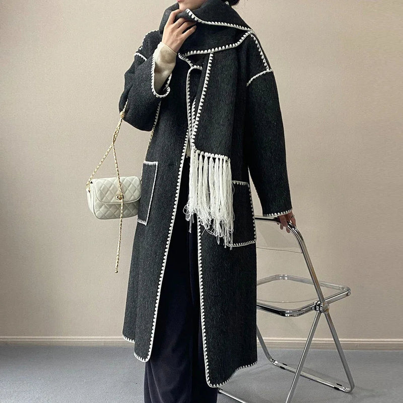 Hit Patchwork Loose Long Spliced Single Coat
