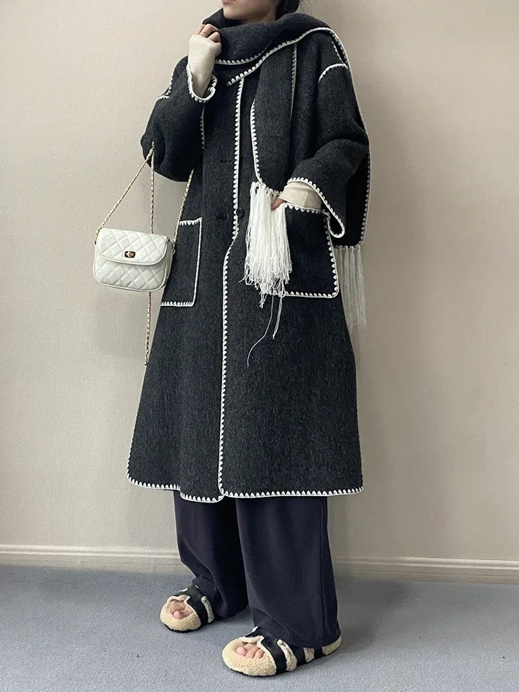 Hit Patchwork Loose Long Spliced Single Coat