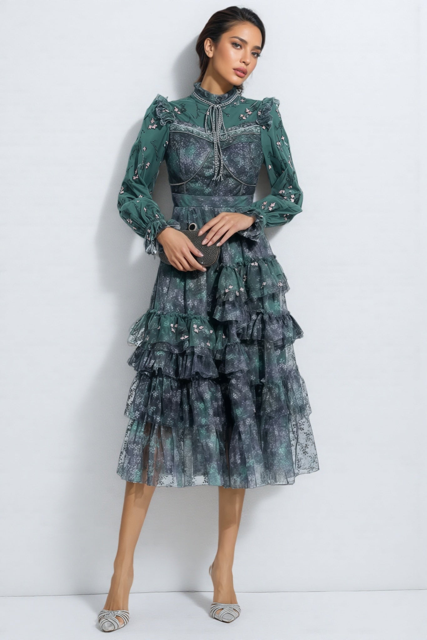 Fagaro Green Mesh Midi Dress