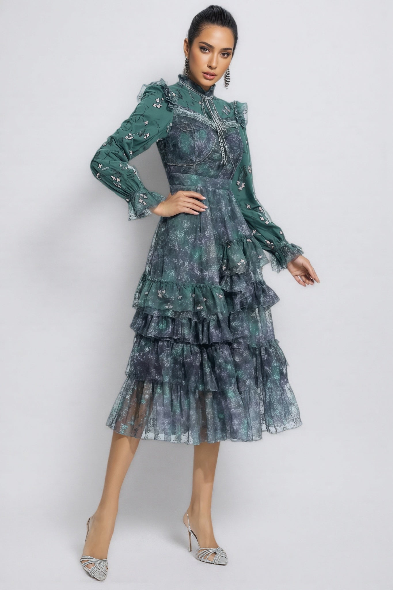 Fagaro Green Mesh Midi Dress