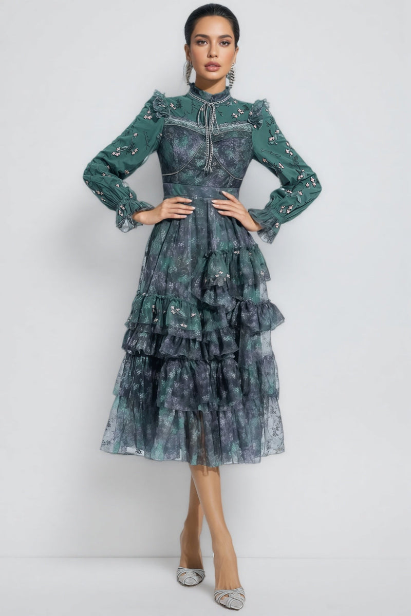 Fagaro Green Mesh Midi Dress