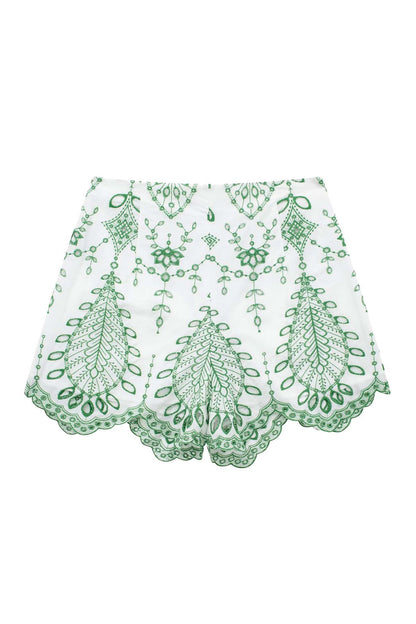 Hollow Embroidery V Neck Twisted Shorts Set