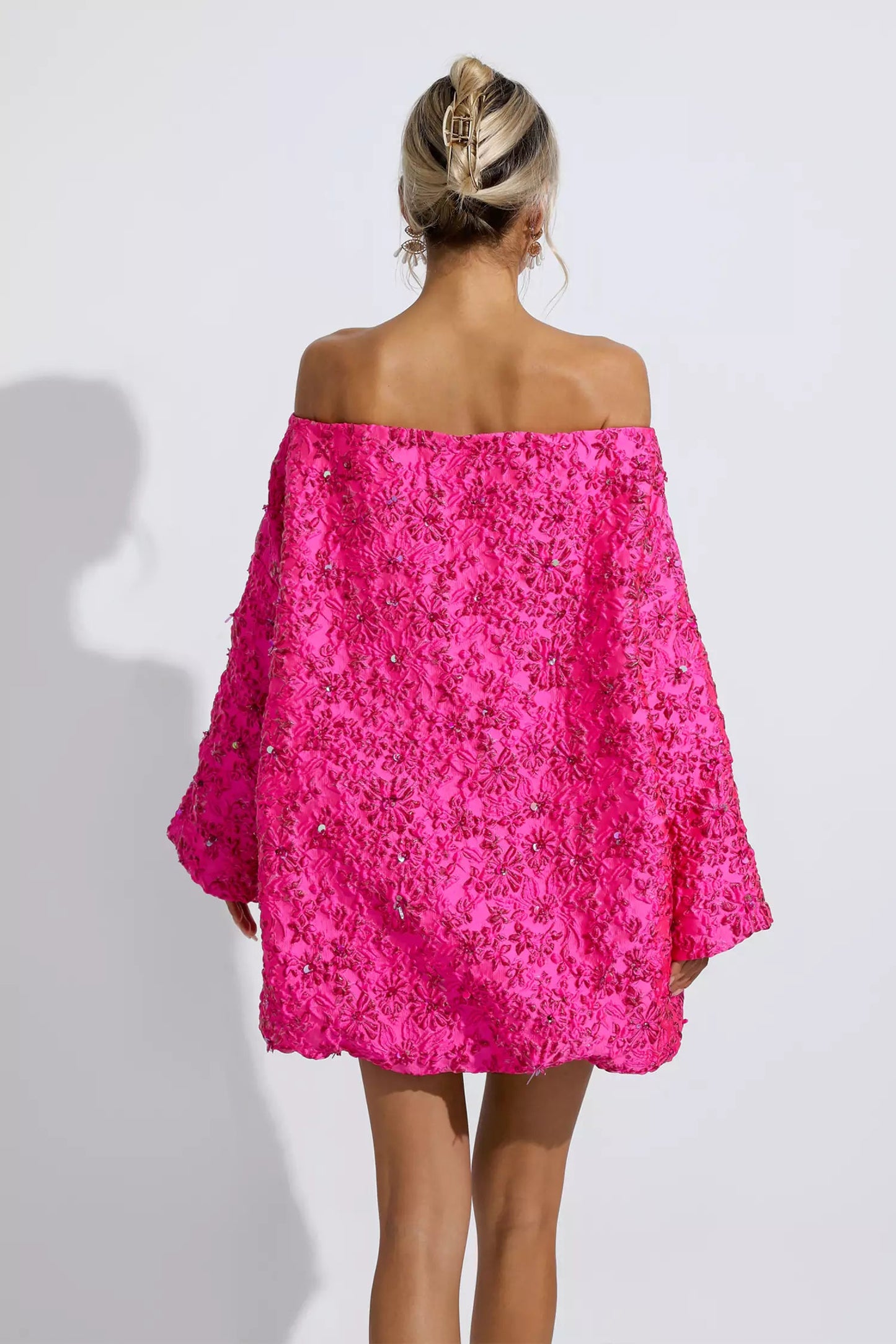 Holly Pink Off Shoulder Jacquard Mini Dress