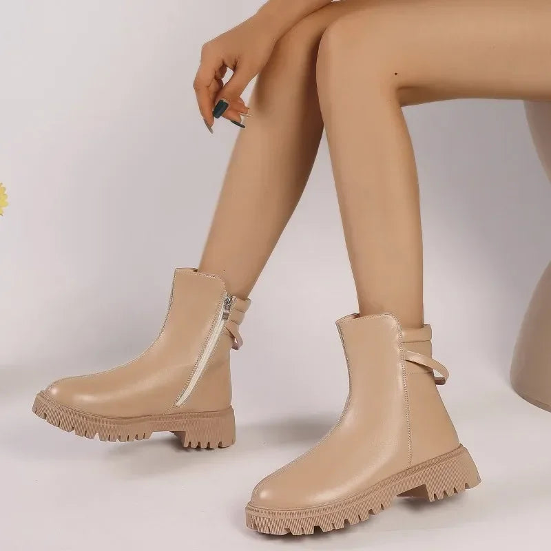 New Fashionable Round Toe Modern Versatile Ankle Boot
