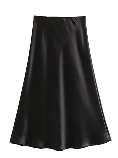 Satin Elastic Waist Summer Slim A-line Skirt