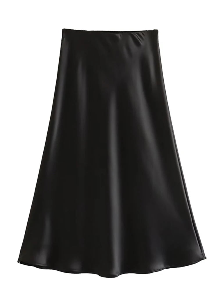 Satin Elastic Waist Summer Slim A-line Skirt