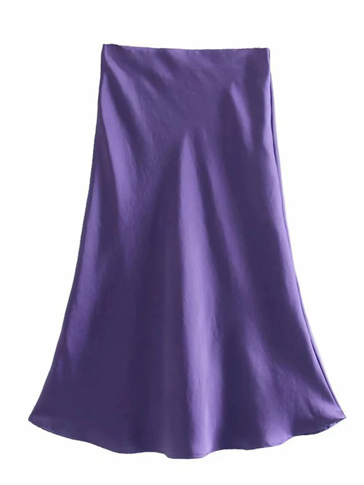Satin Elastic Waist Summer Slim A-line Skirt