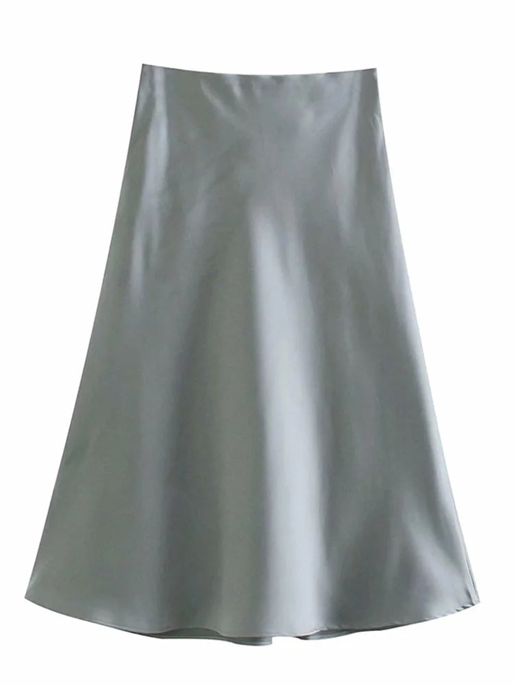 Satin Elastic Waist Summer Slim A-line Skirt