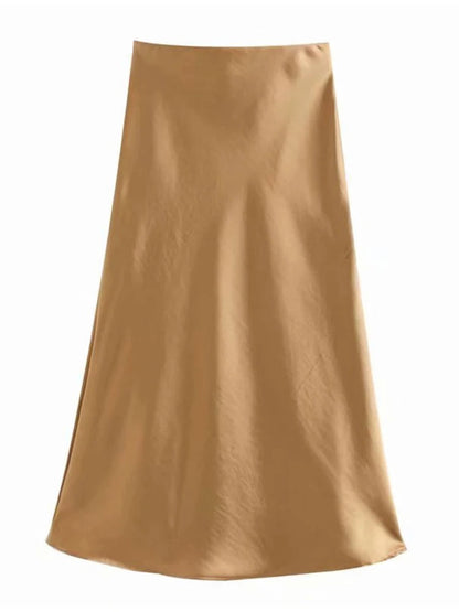 Satin Elastic Waist Summer Slim A-line Skirt