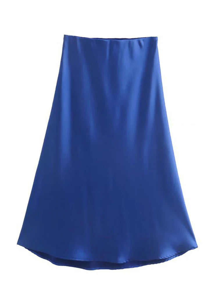 Satin Elastic Waist Summer Slim A-line Skirt