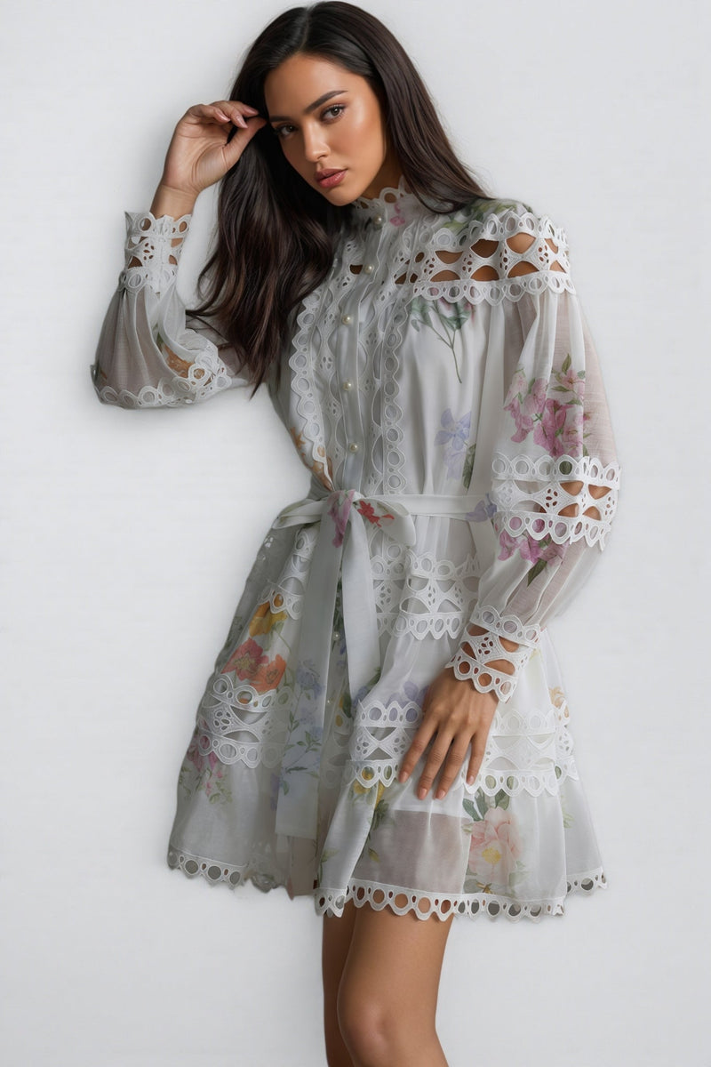 Catharine Print Lace Panelled Mini Dress
