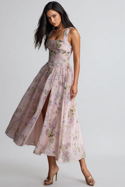 Ekala Print Open Back Midi Dress