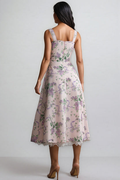 Kerry Print Lace Trim Midi Dress