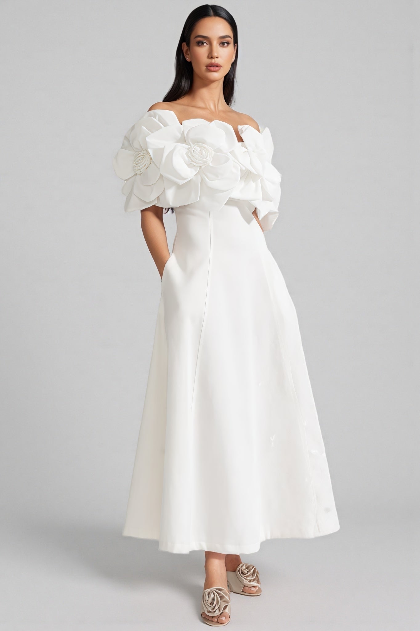 Dasaka White Strapless 3d Maxi Dress