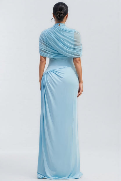 Vailtry Blue Shawl-style Pleated Maxi Dress