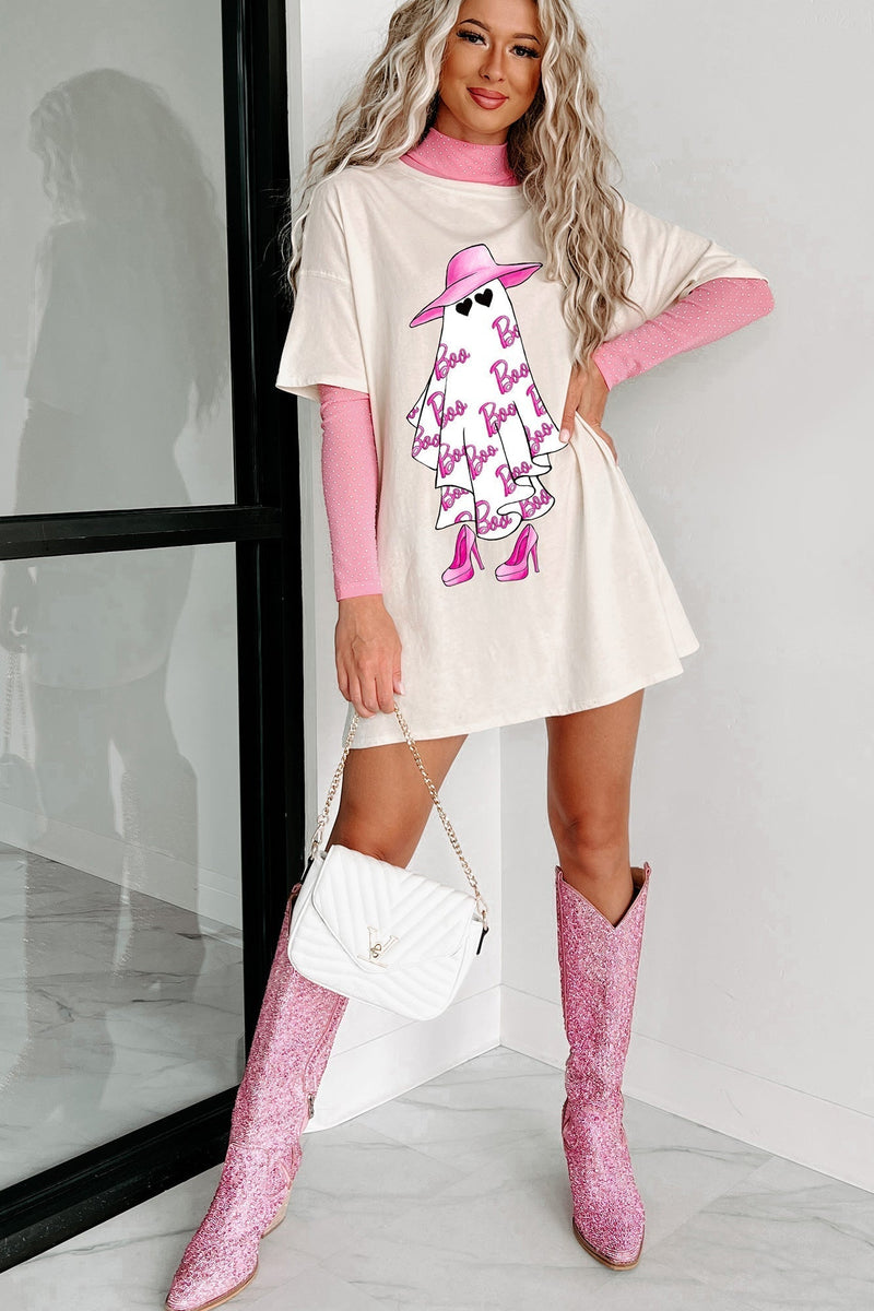 Girly Ghost Oversized Graphic T-shirt Dress (vanilla)