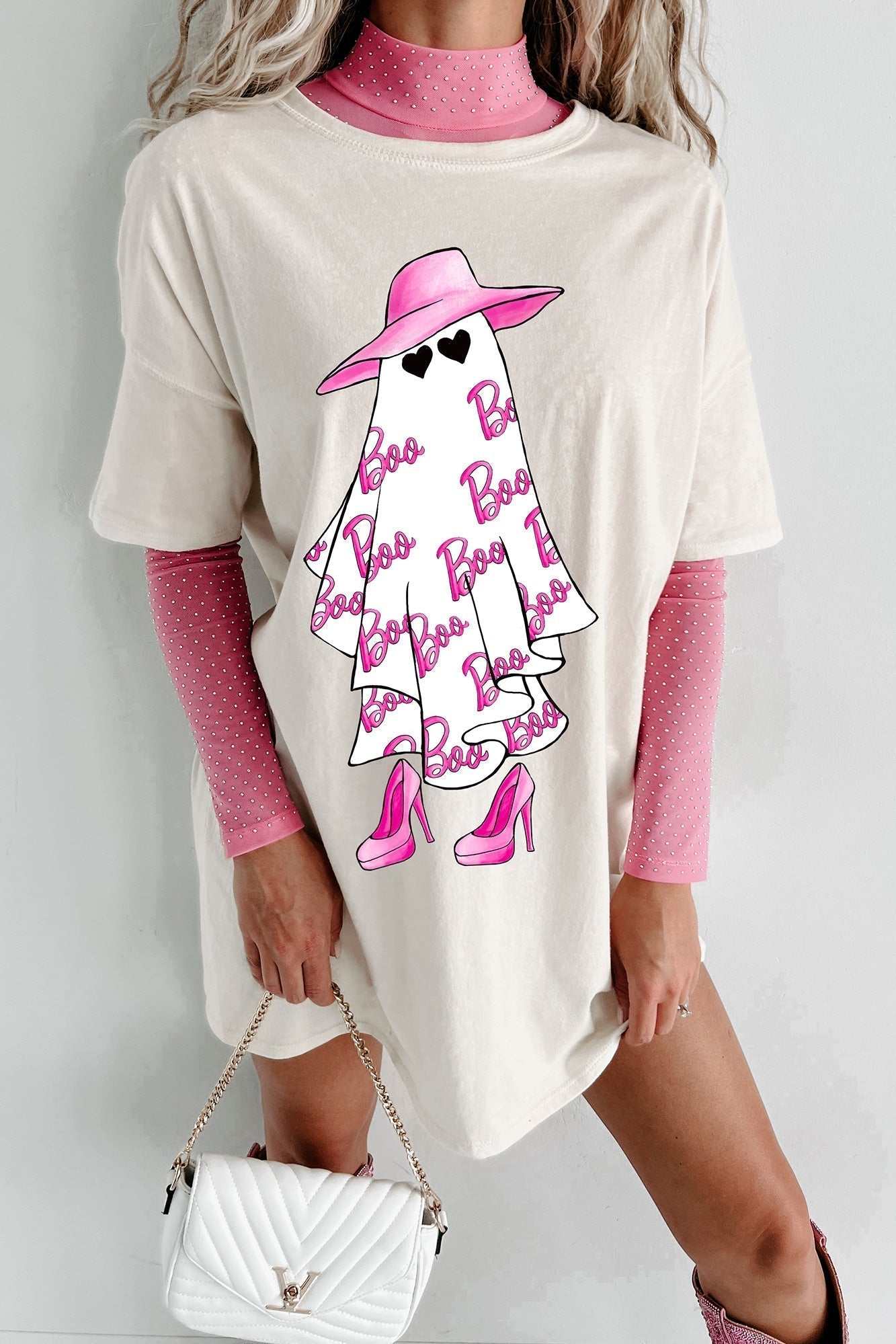 Girly Ghost Oversized Graphic T-shirt Dress (vanilla)