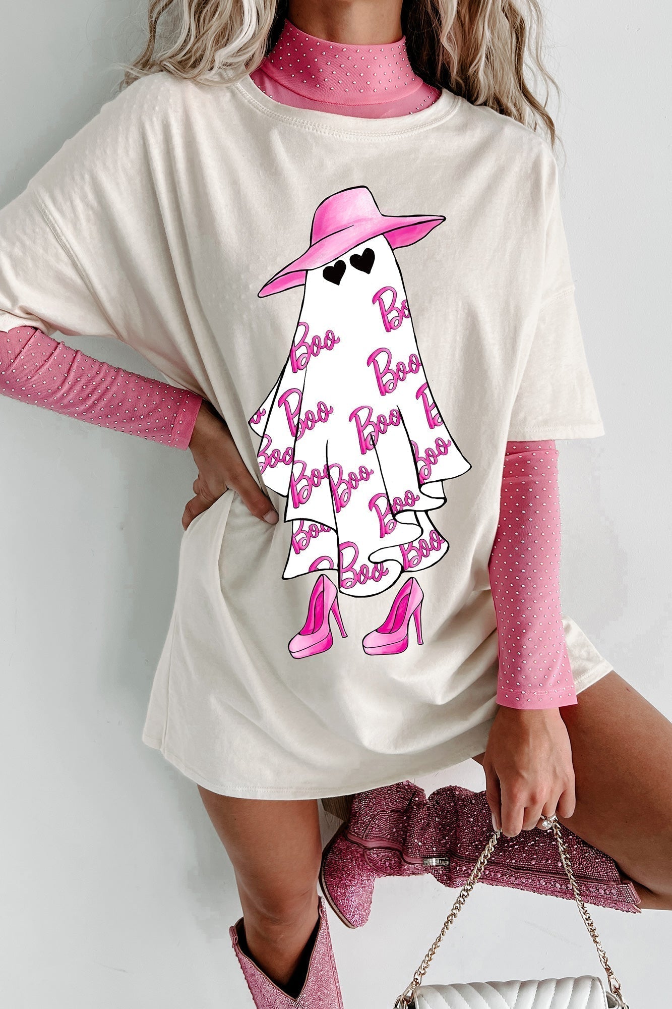 Girly Ghost Oversized Graphic T-shirt Dress (vanilla)