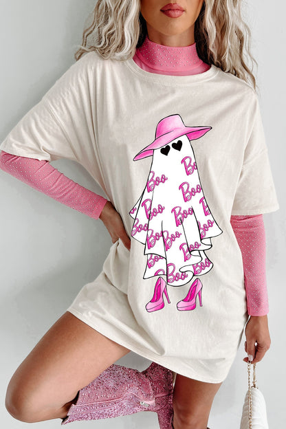 Girly Ghost Oversized Graphic T-shirt Dress (vanilla)