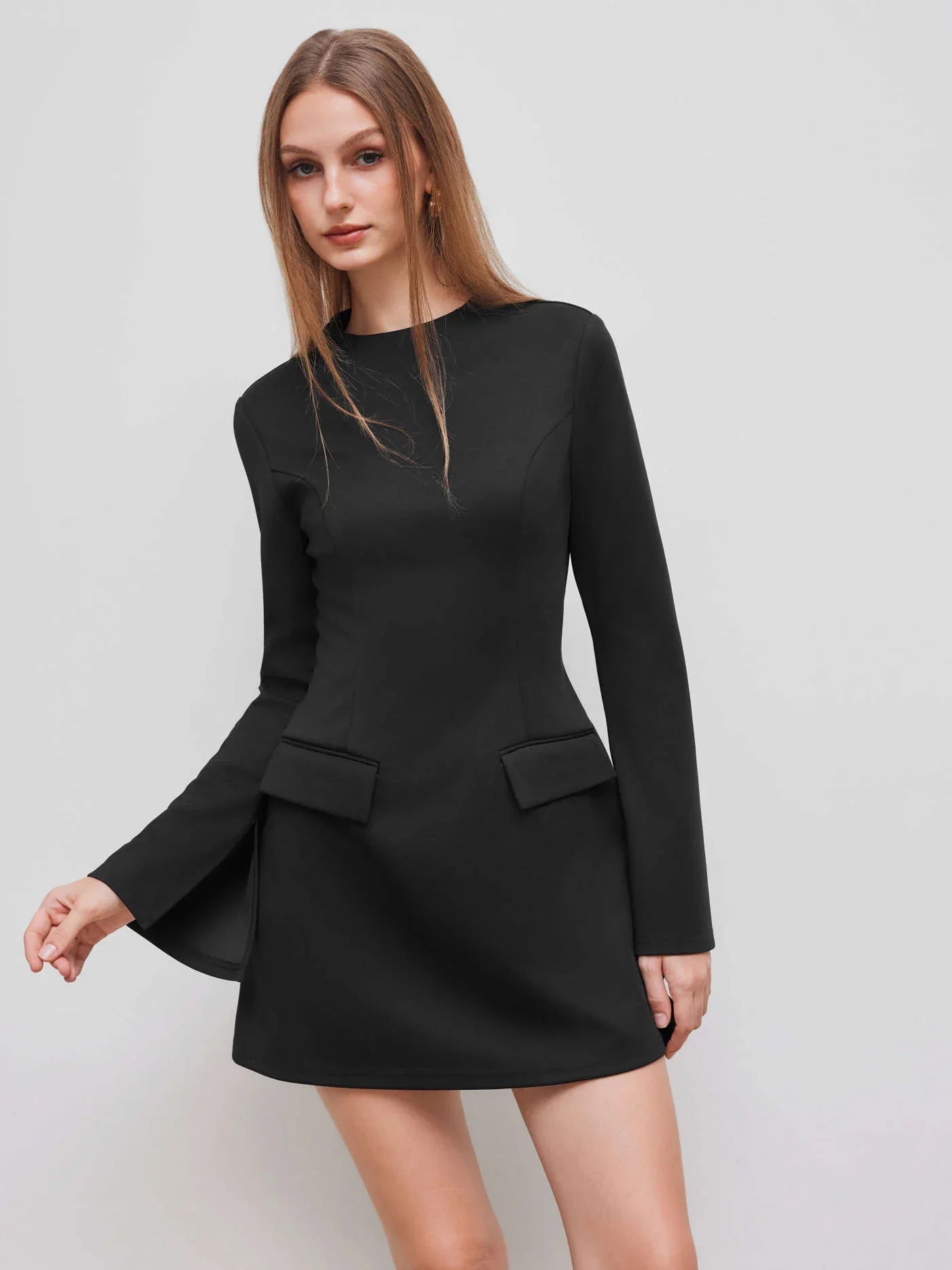 High Neck Long Sleeve Mini Dress