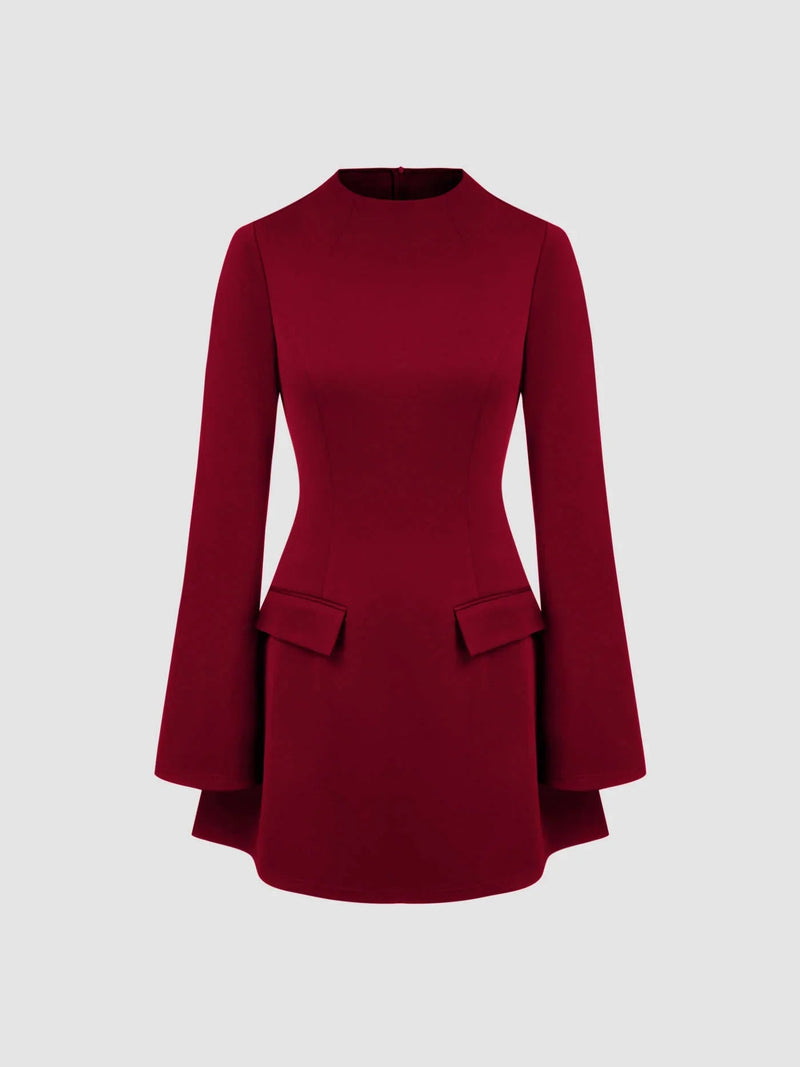 High Neck Long Sleeve Mini Dress