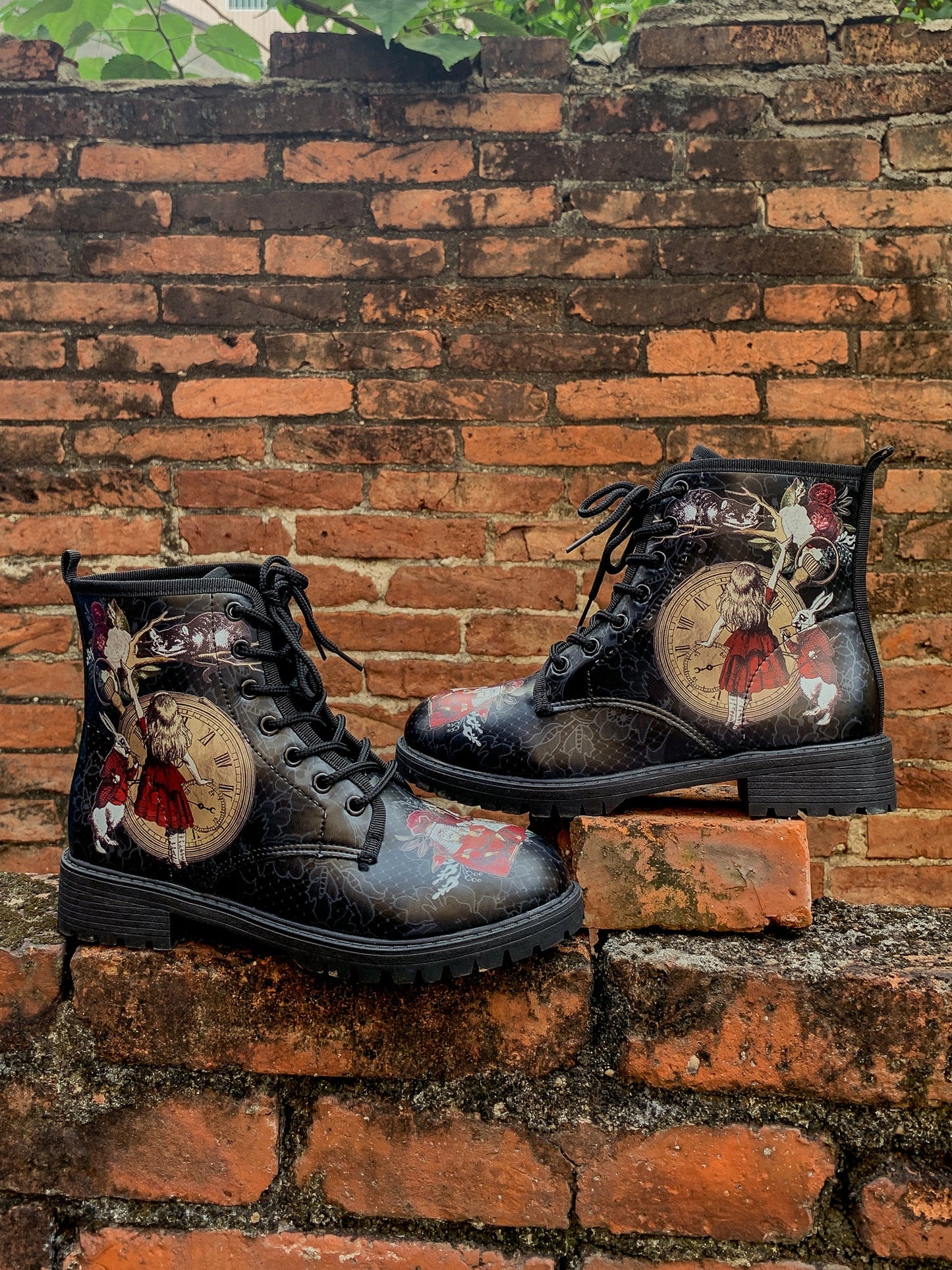 En Bloom | Fairy Tale Princess Lace-up Ankle Flat Combat Boots - Black