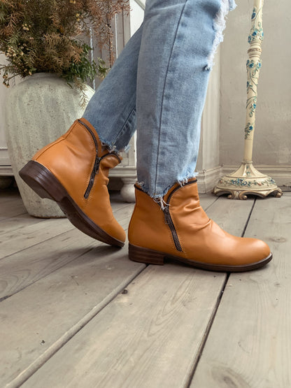 En Bloom | Yellow Side Zip Ruched Ankle Boot