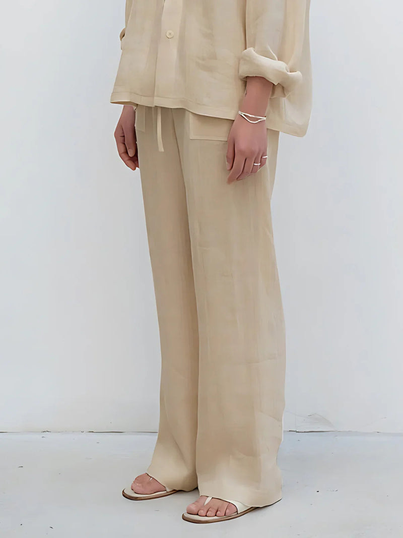 Linen High Waist Straight-leg Pants