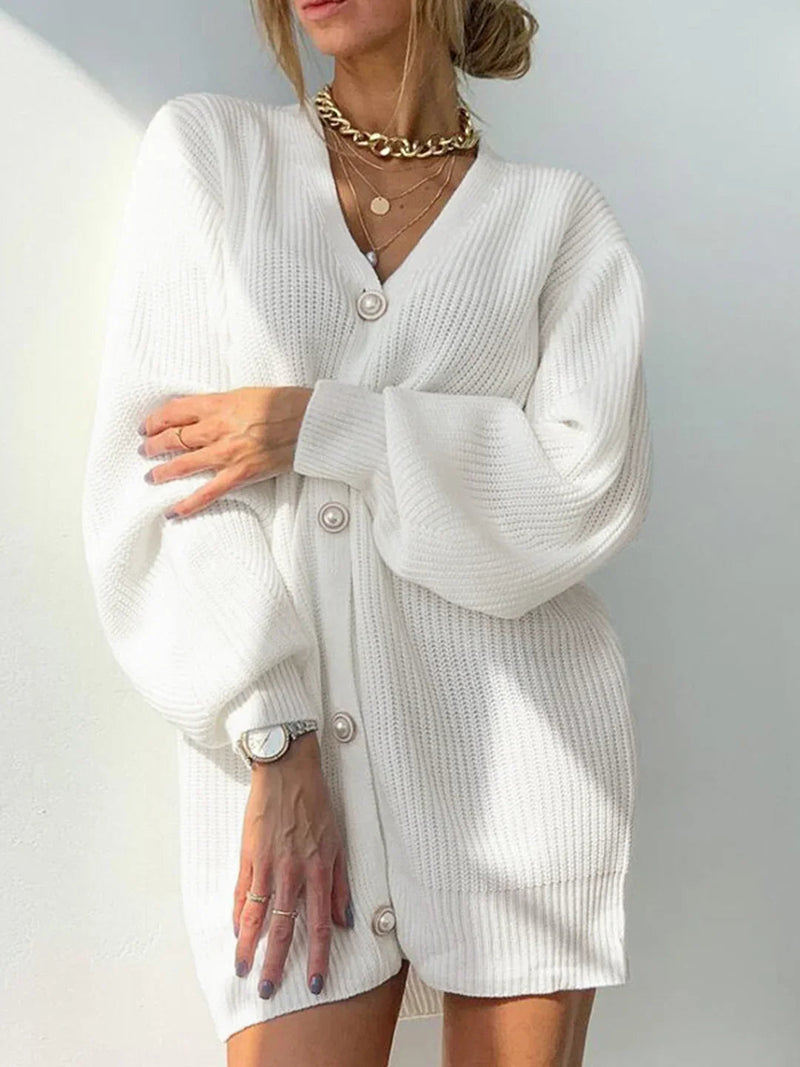 Color Long-sleeved Pearl Oversized Cardigan