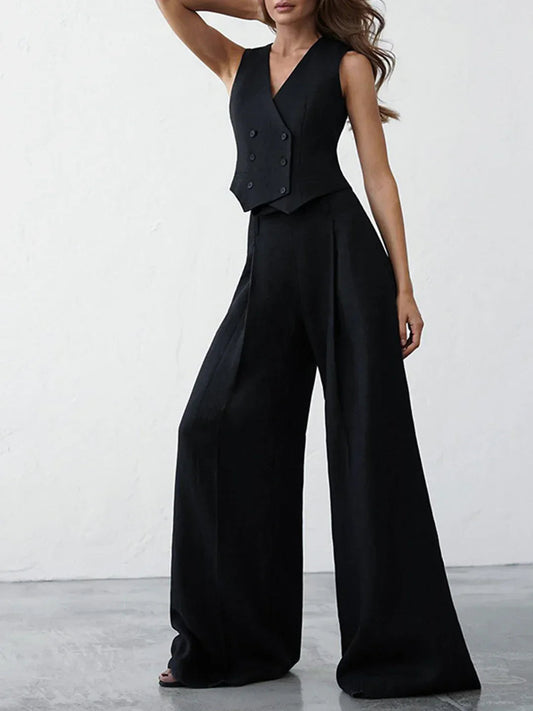 Minimalist Style Linen Vest & Pants Matching Set
