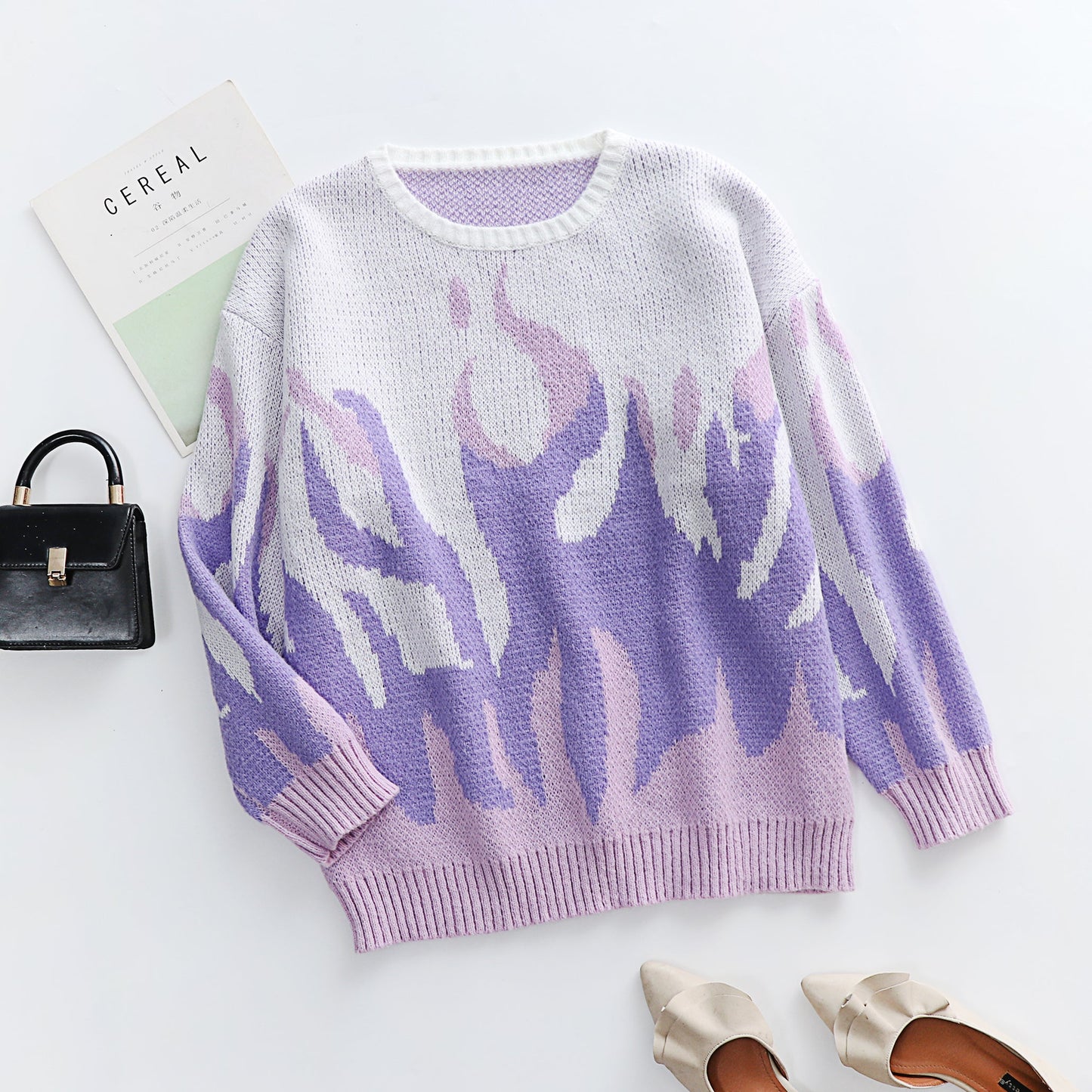 Doll | Purple Flame Cream Knit Sweater