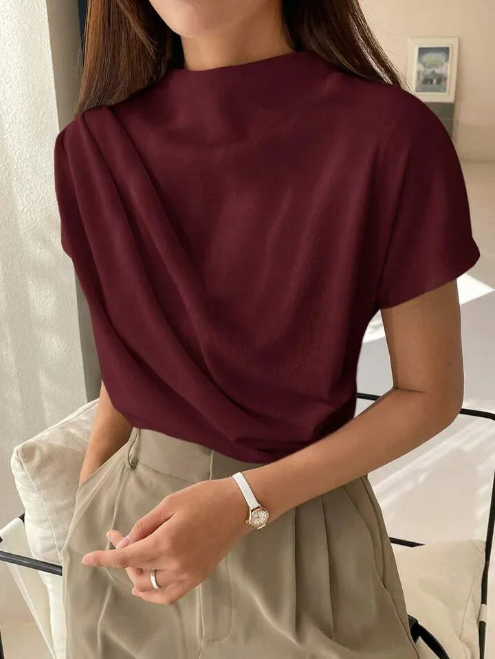 Color Funnel Neck Blouse
