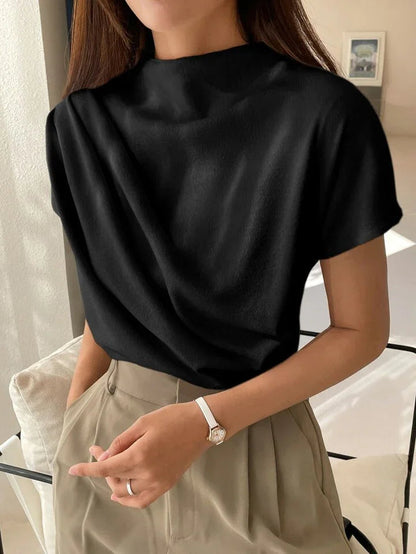 Color Funnel Neck Blouse
