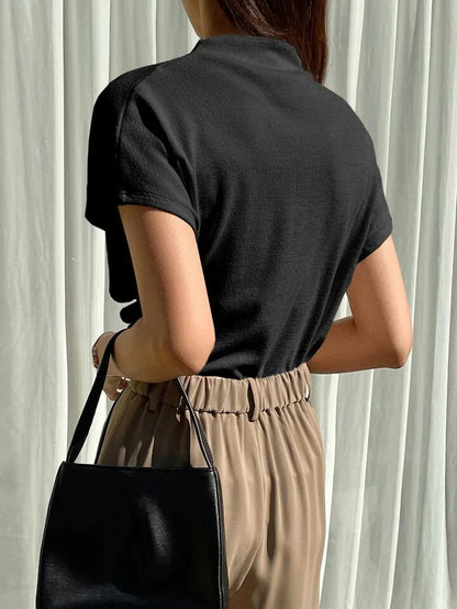 Color Funnel Neck Blouse