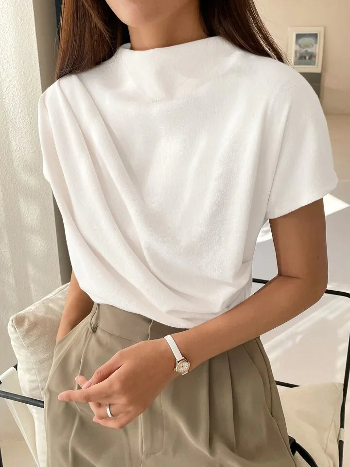 Color Funnel Neck Blouse