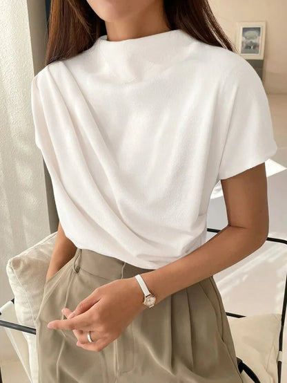 Color Funnel Neck Blouse