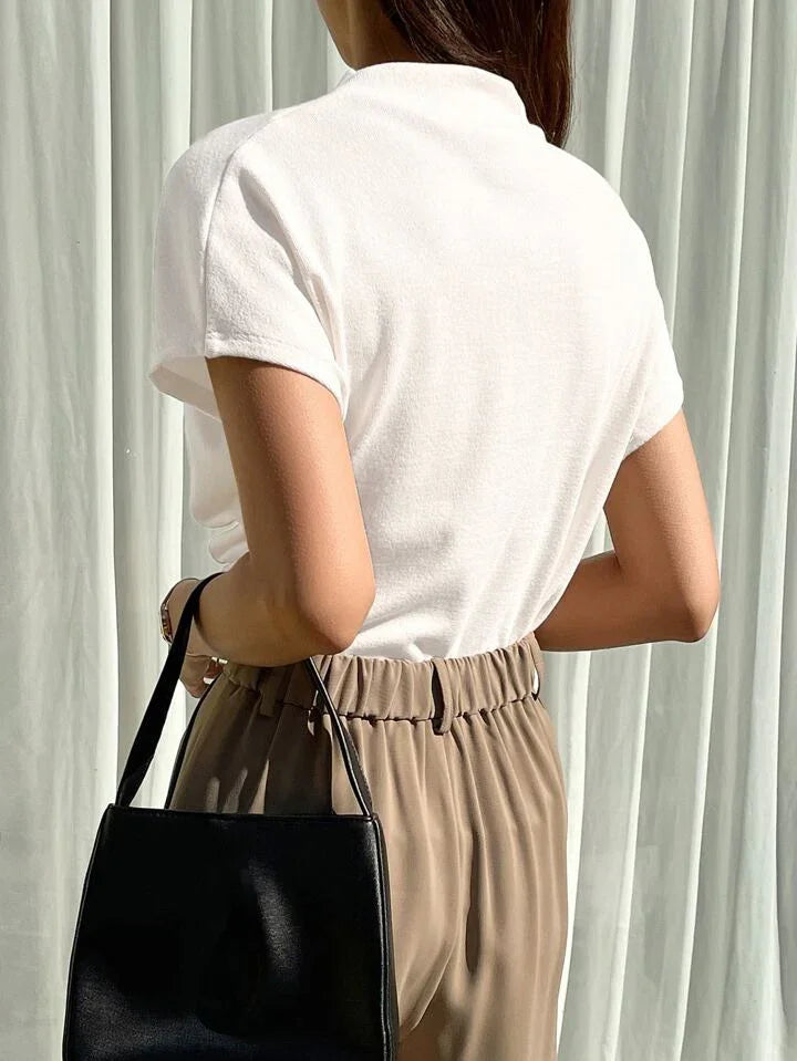 Color Funnel Neck Blouse